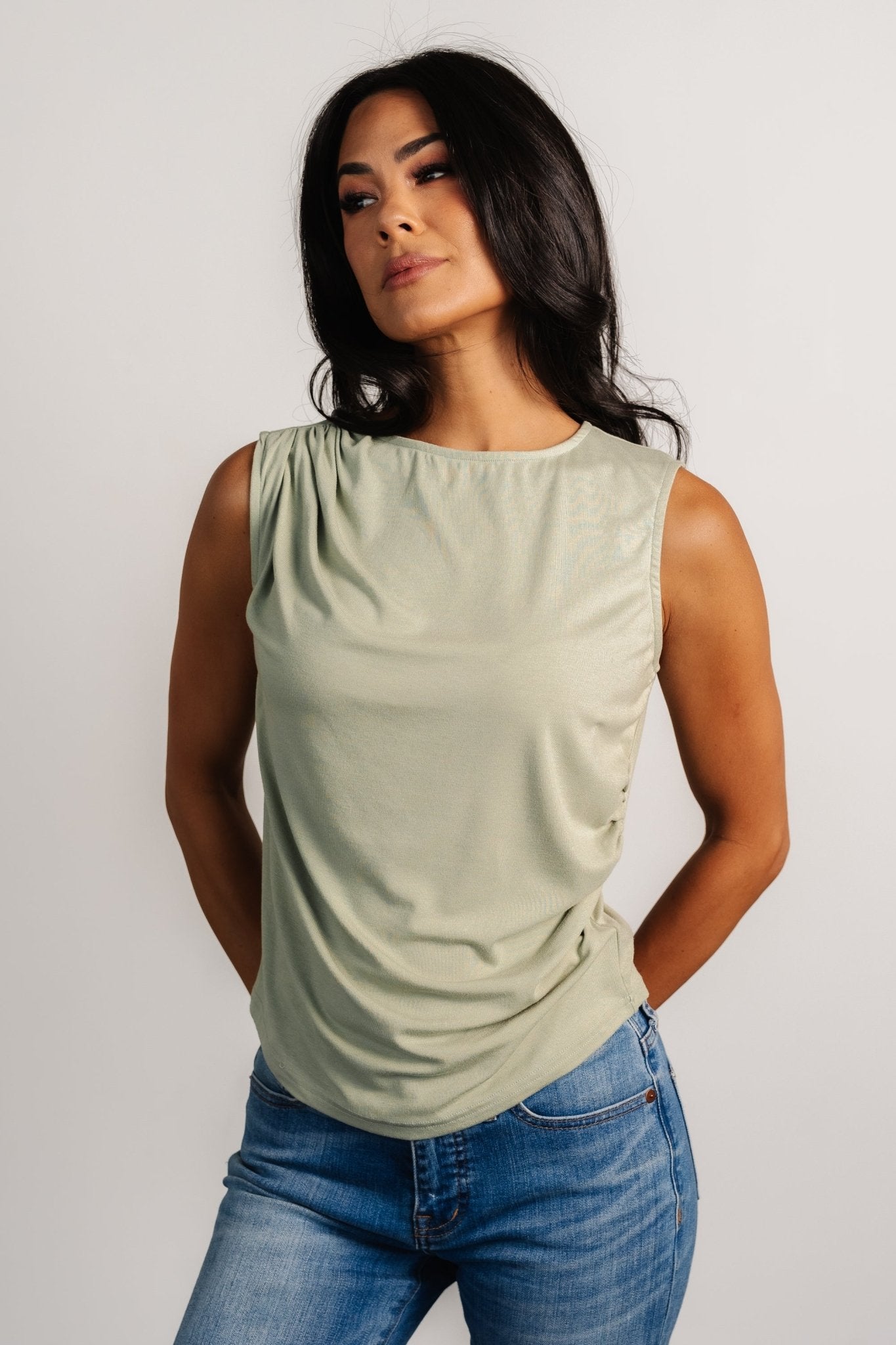 Jia Ruched Tank Top | Light Sage - Baltic Born