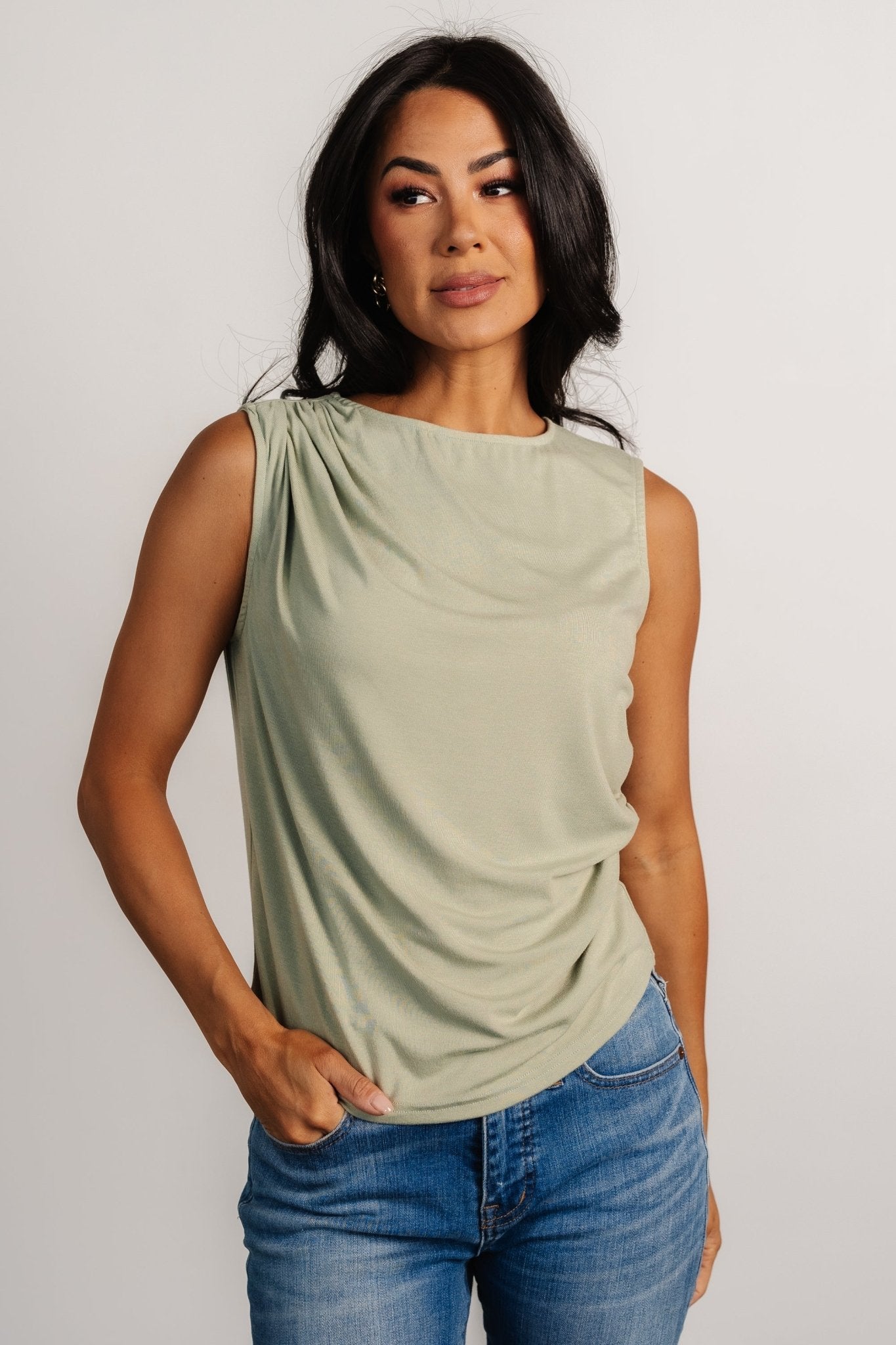 Jia Ruched Tank Top | Light Sage - Baltic Born