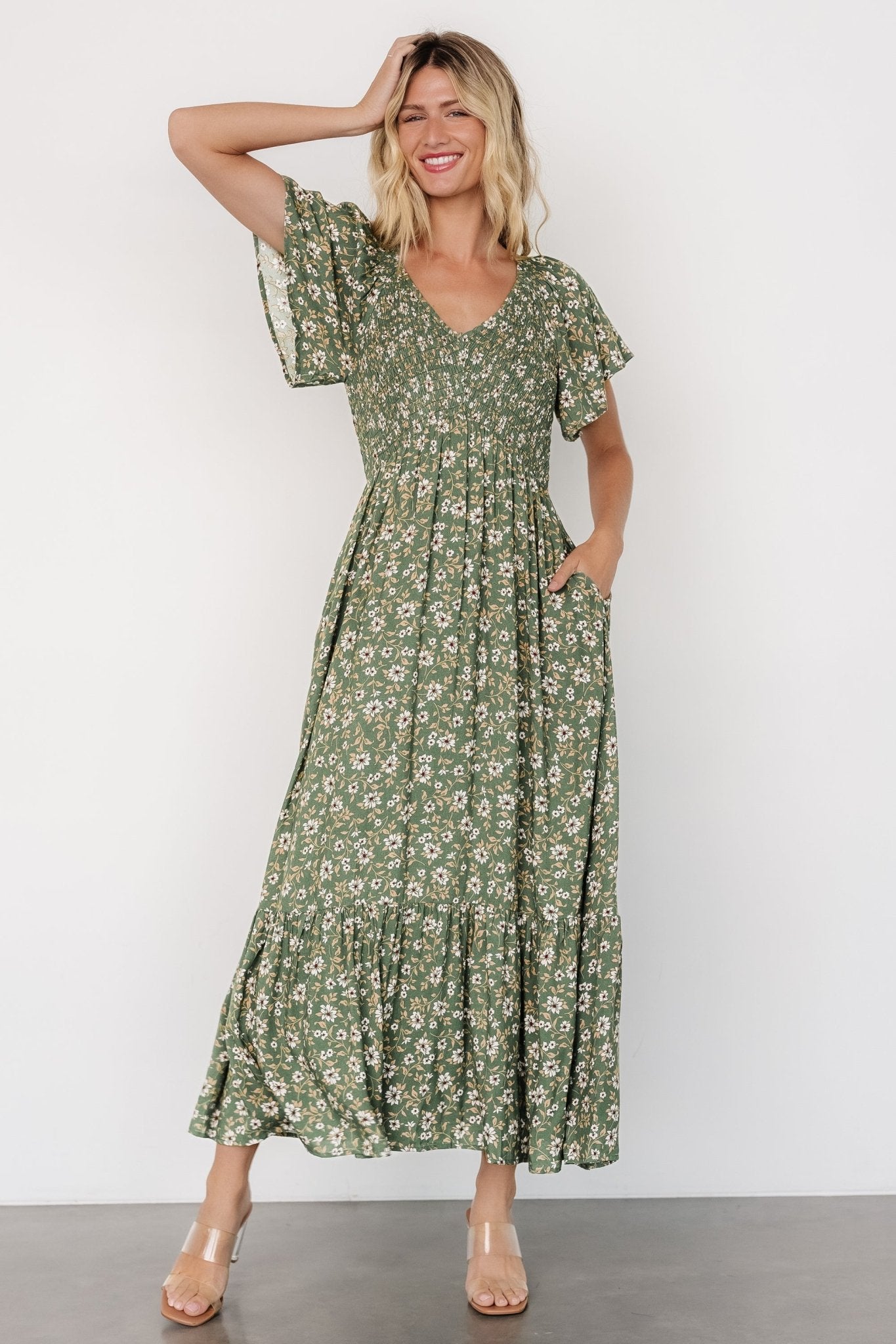 Baltic Born Womens Joanie Smocked Dress | Green Floral