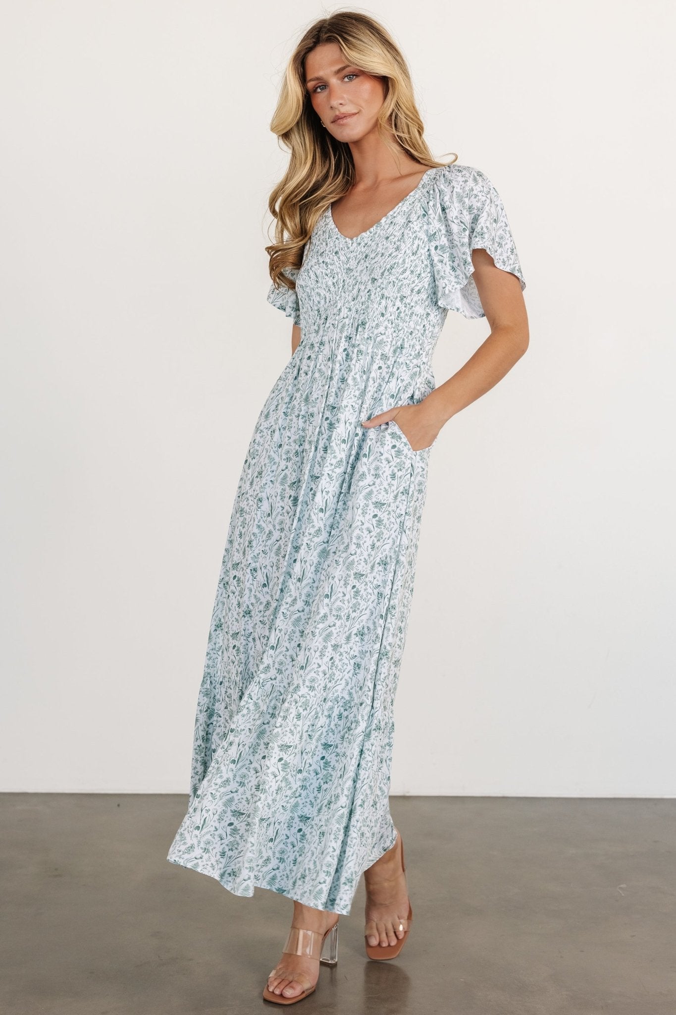 Joanie Smocked Dress | Green Floral | Baltic Born