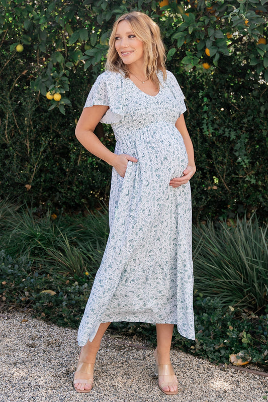 Baltic Born Womens Joanie Smocked Dress | White + Sage