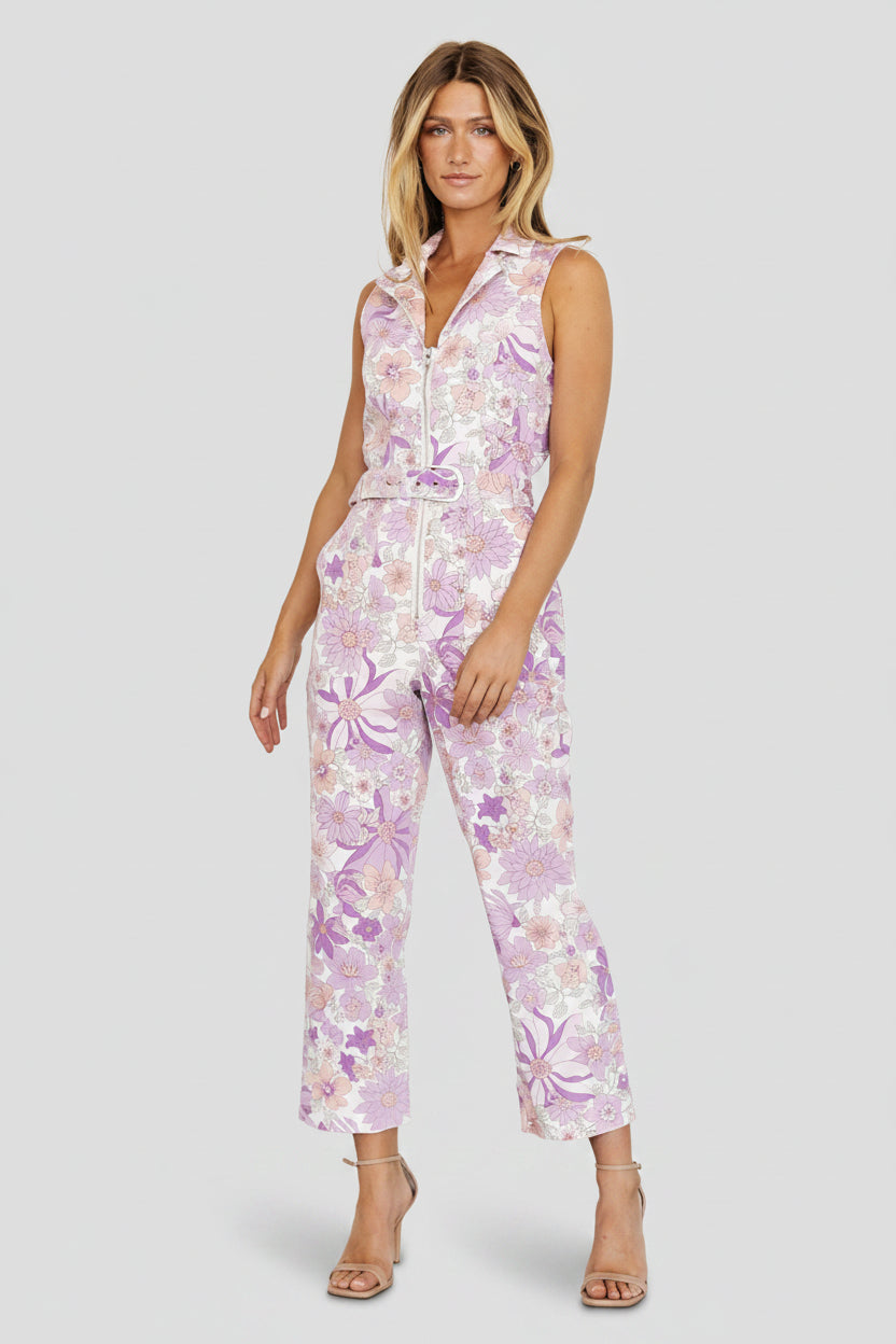 JoJo Sleeveless Jumpsuit | Purple Floral