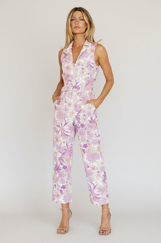 JoJo Sleeveless Jumpsuit | Purple Floral