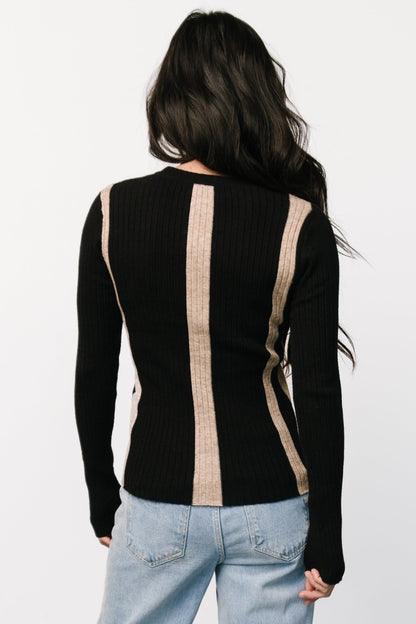 Jolene Ribbed Sweater Top | Black + Tan Stripe - Baltic Born