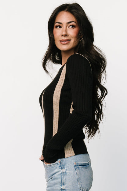 Jolene Ribbed Sweater Top | Black + Tan Stripe - Baltic Born