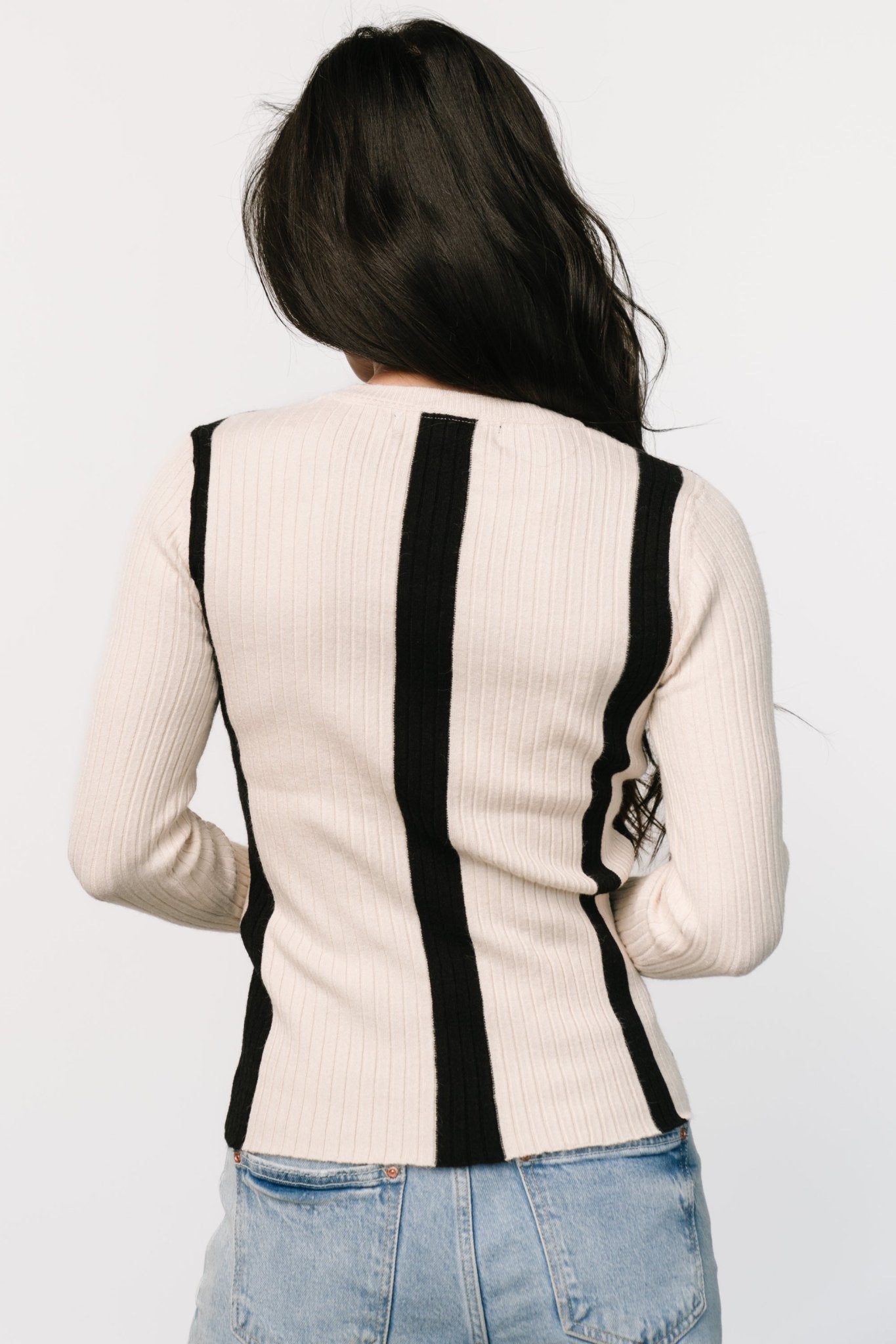 Jolene Ribbed Sweater Top | Natural + Black Stripe - Baltic Born