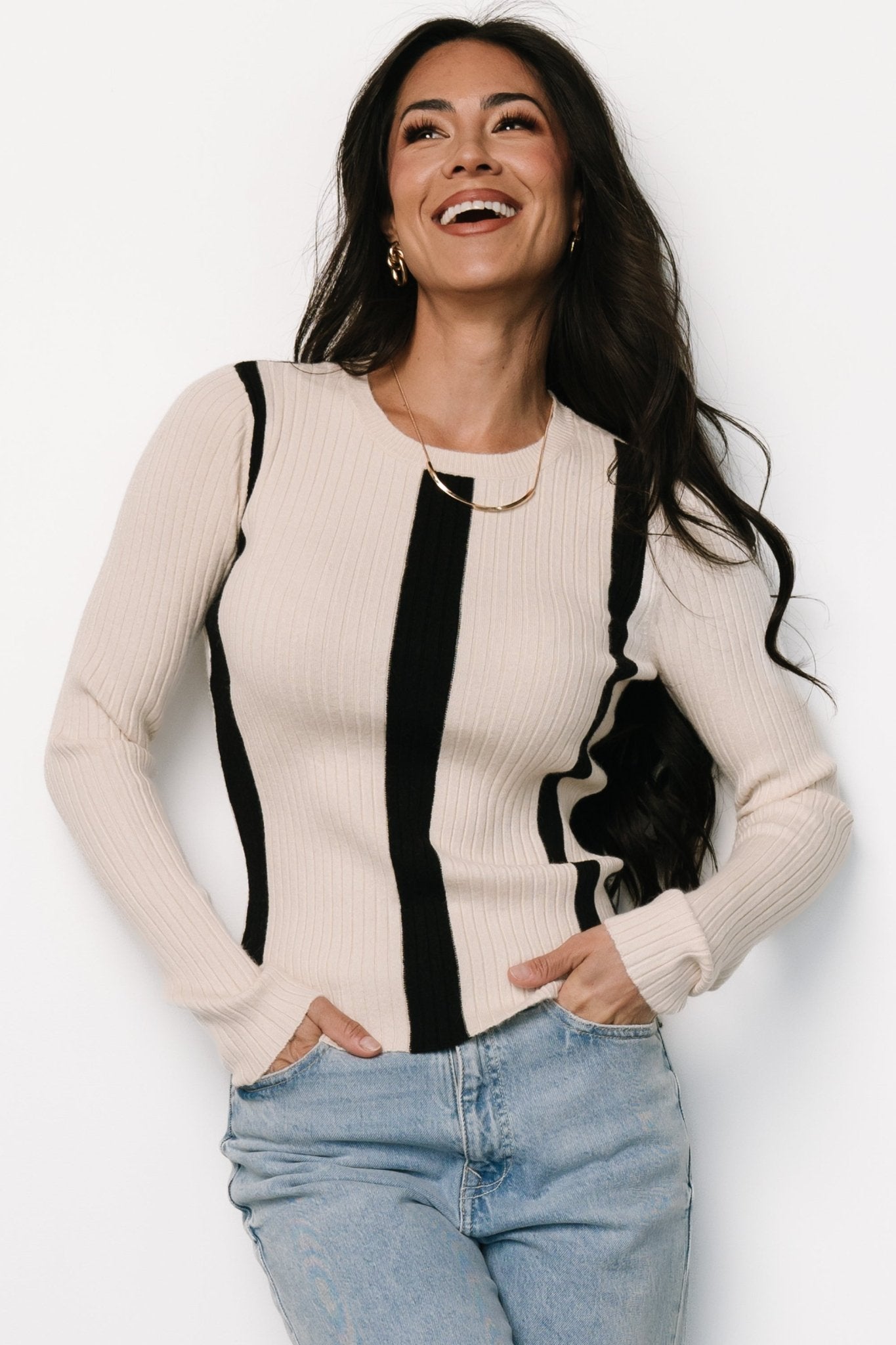 Jolene Ribbed Sweater Top | Natural + Black Stripe - Baltic Born