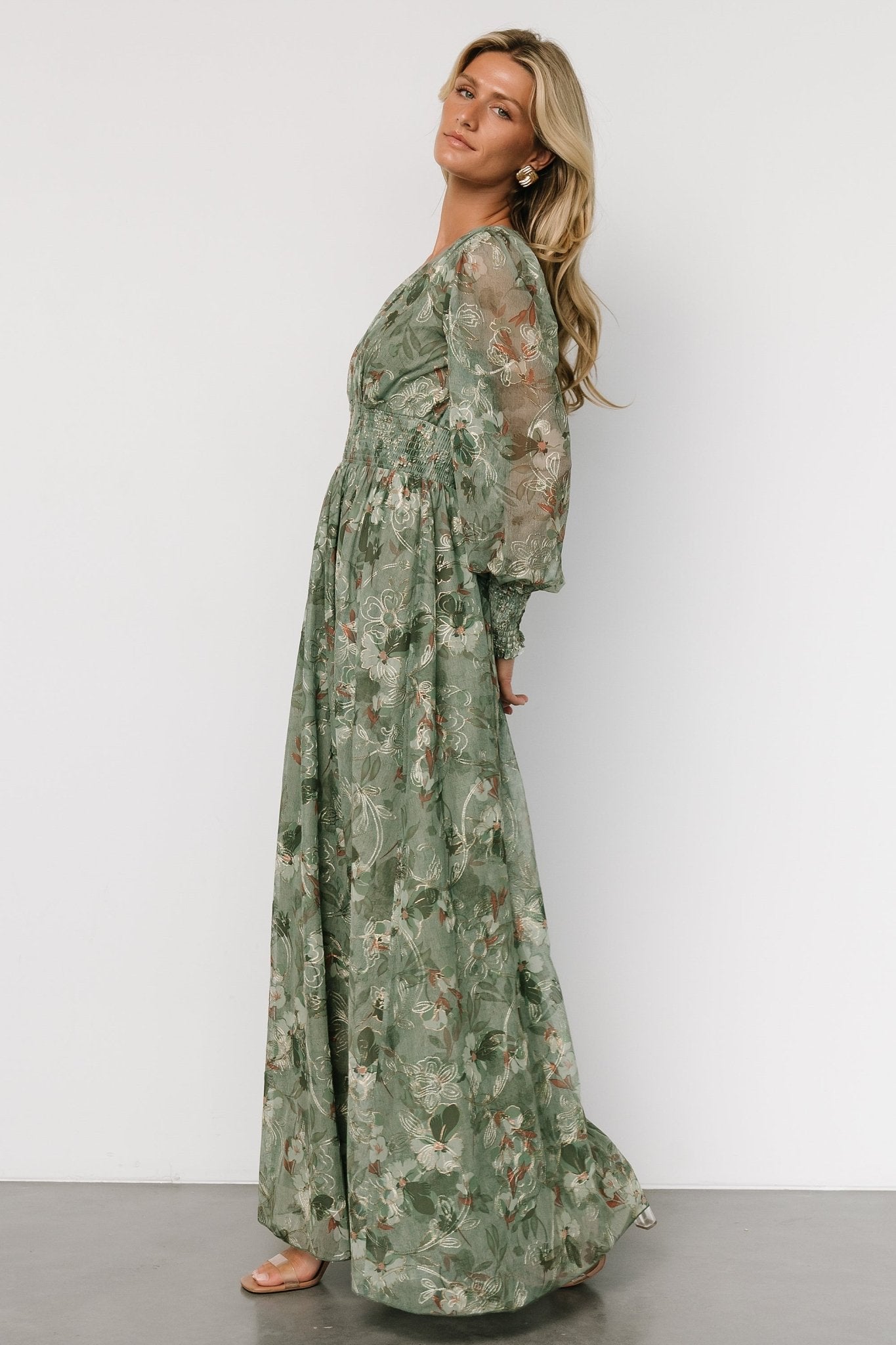 Jolie Embroidered Tulle Dress | Sage + Gold Floral - Baltic Born