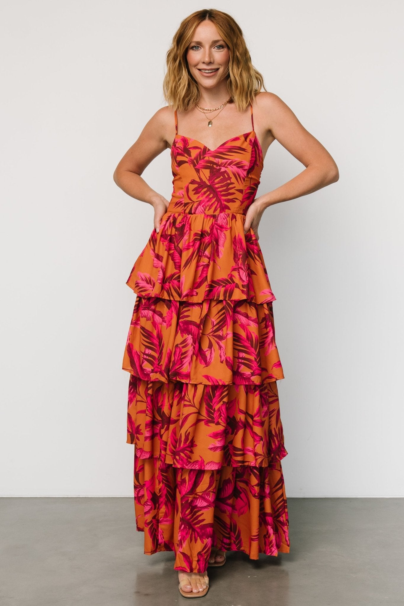 Joree Tiered Maxi Dress | Ginger + Fuschia Multi - Baltic Born