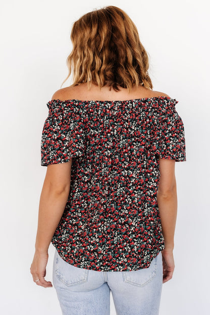 Jude Boho Top | Black + Red - Baltic Born