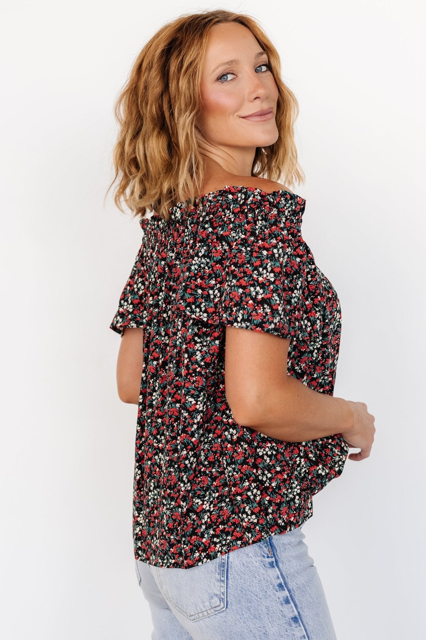 Jude Boho Top | Black + Red - Baltic Born