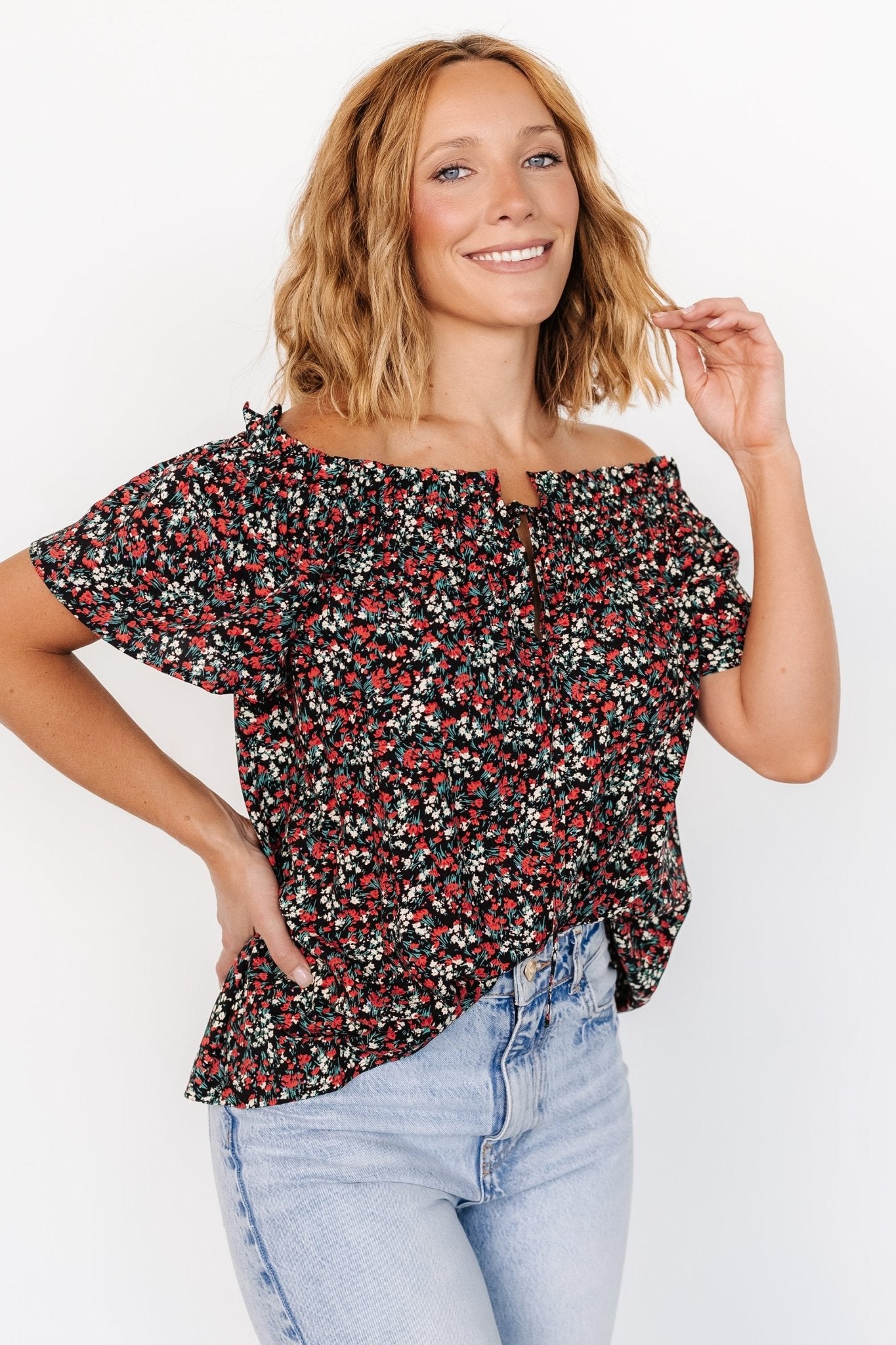 Jude Boho Top | Black + Red - Baltic Born