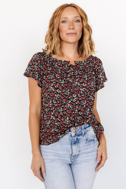 Jude Boho Top | Black + Red - Baltic Born