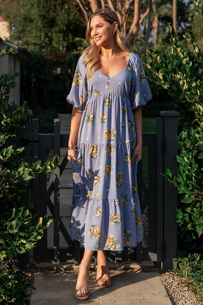 Baltic Born Womens Judith Dress | Blue + Golden Floral