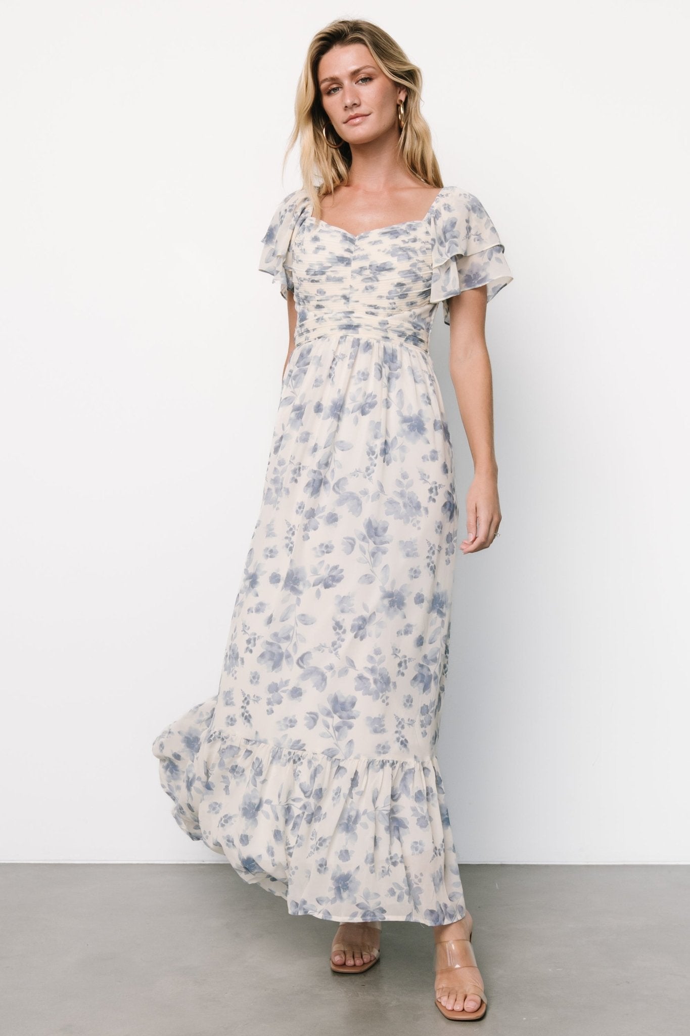 Juliana Pleated Top Dress | Ivory + Blue Floral - Baltic Born