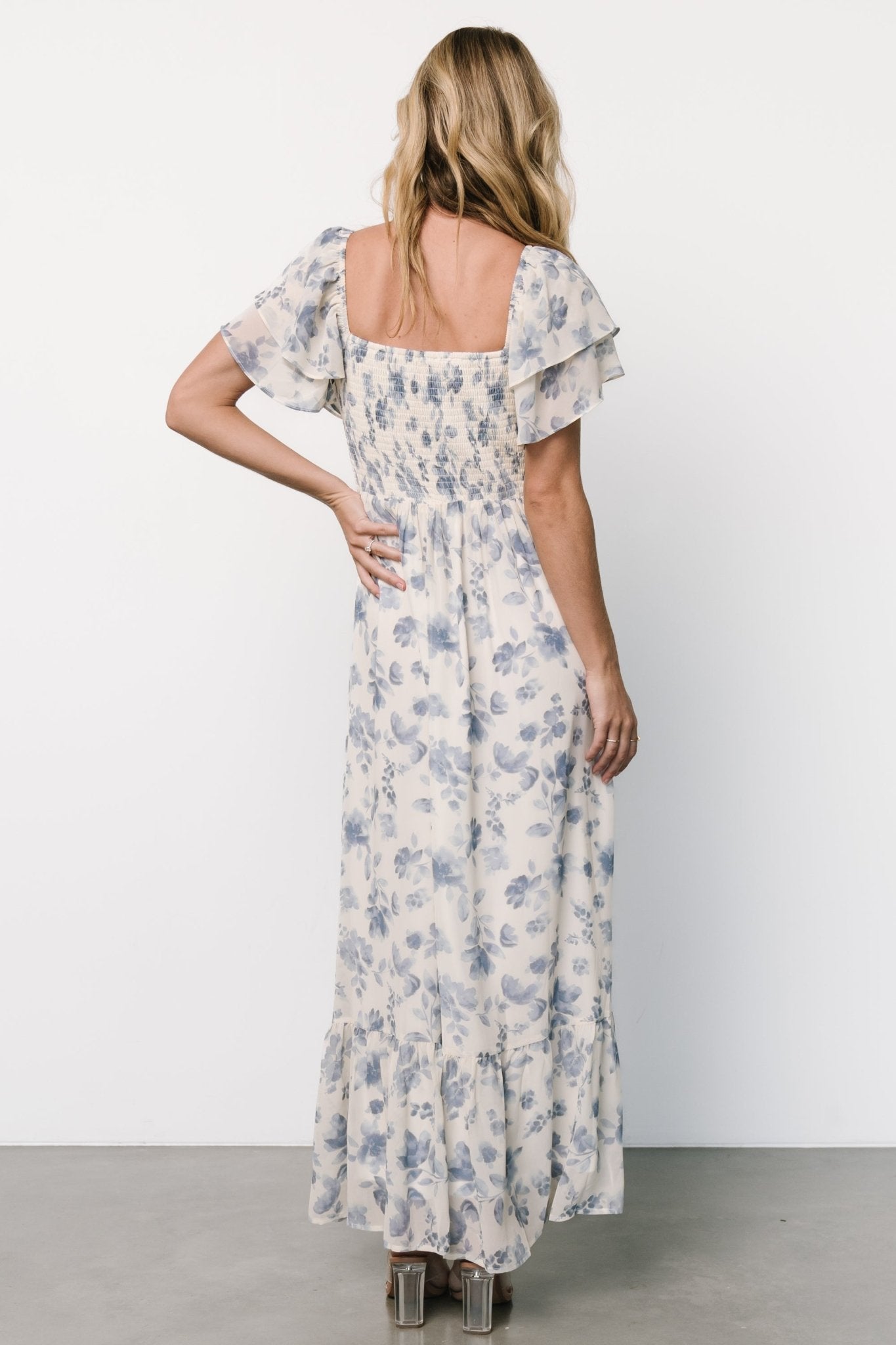 Juliana Pleated Top Dress | Ivory + Blue Floral - Baltic Born