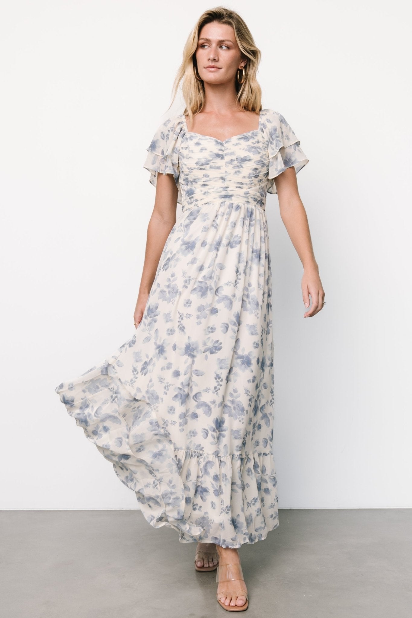 Juliana Pleated Top Dress | Ivory + Blue Floral - Baltic Born