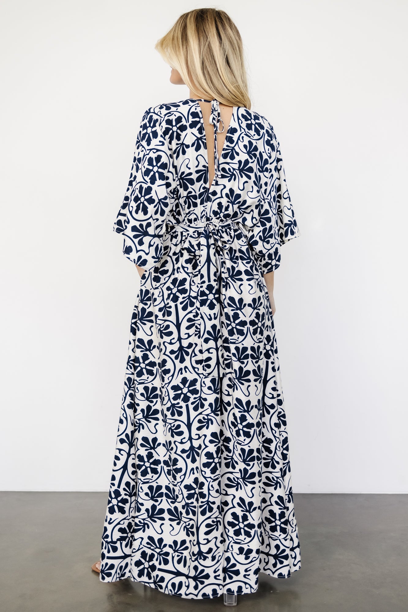 juna maxi dress Baltic Born Womens Juna Kimono Maxi Dress | Navy Print
