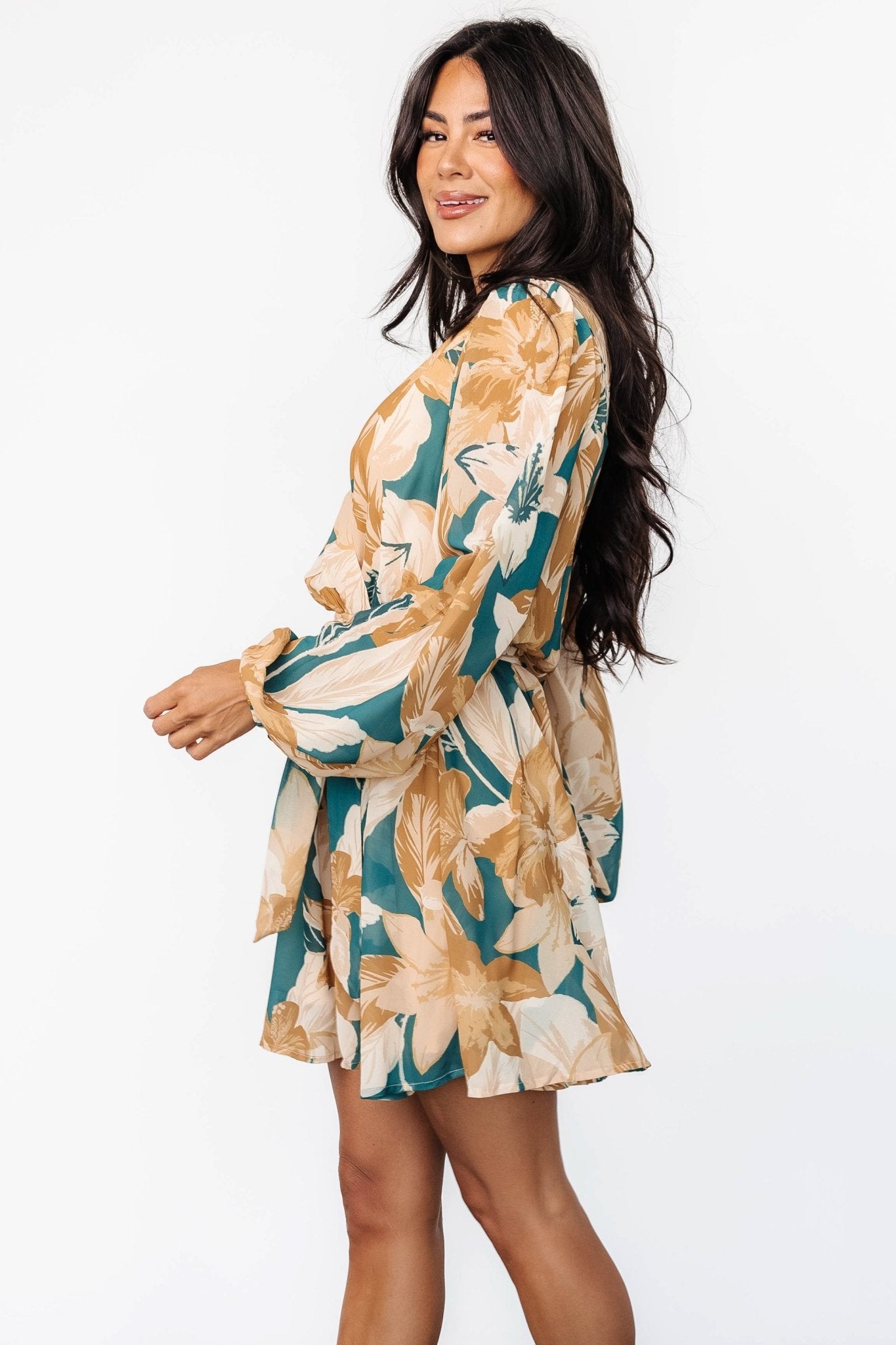 Juno Short Dress | Green + Gold Floral - Baltic Born