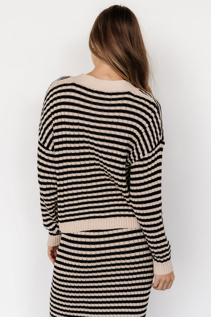 Justina Striped Knit Cardigan | Black + Cream - Baltic Born