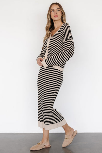 Justina Striped Knit Cardigan | Black + Cream - Baltic Born