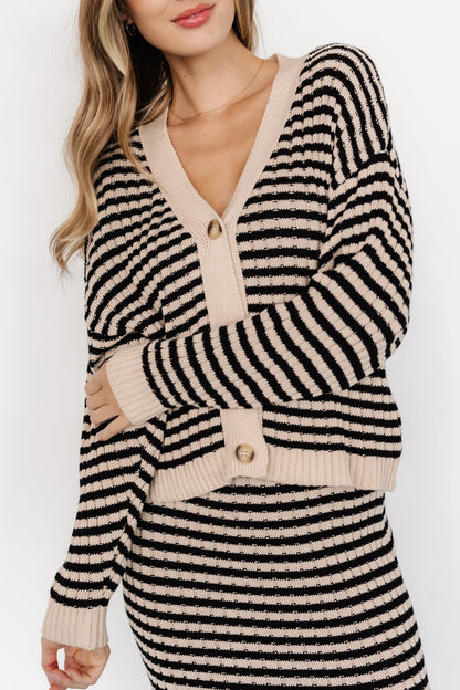 Justina Striped Knit Cardigan | Black + Cream - Baltic Born