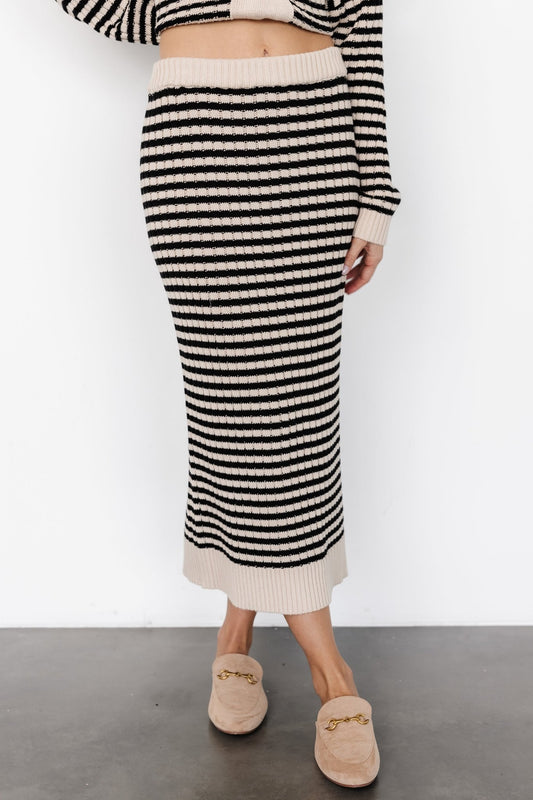 Justina Striped Knit Skirt | Black + Cream - Baltic Born