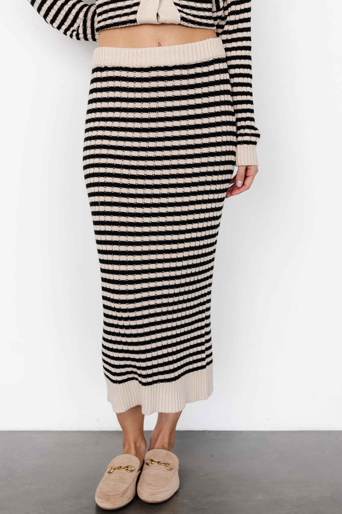 Justina Striped Knit Skirt | Black + Cream - Baltic Born