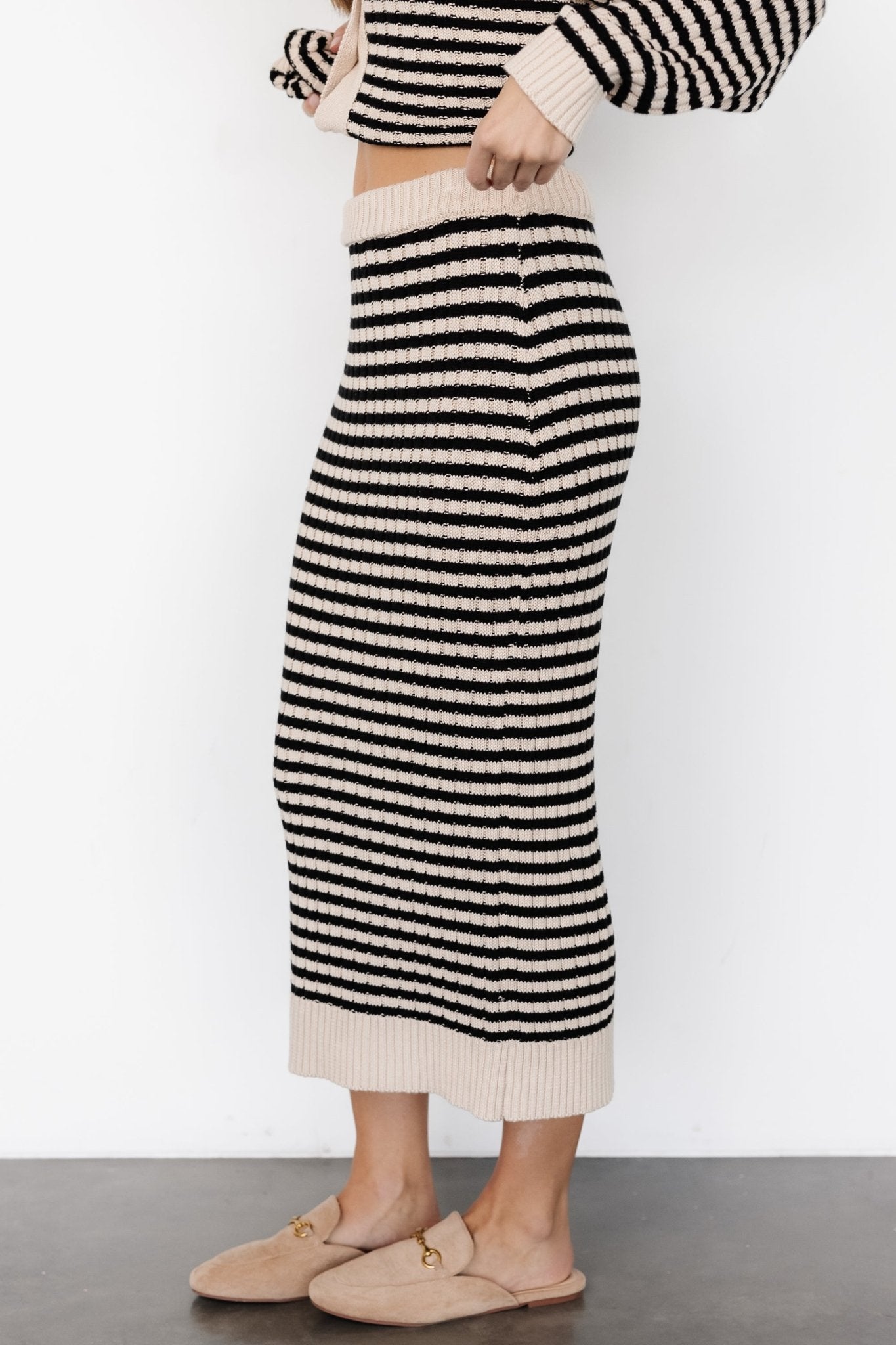 Justina Striped Knit Skirt | Black + Cream - Baltic Born