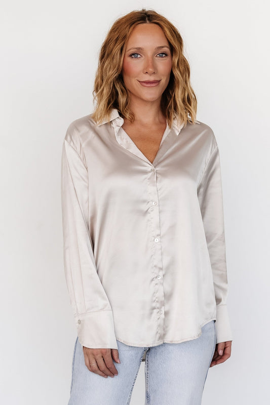 Kacey Satin Button Up Top | Champagne - Baltic Born