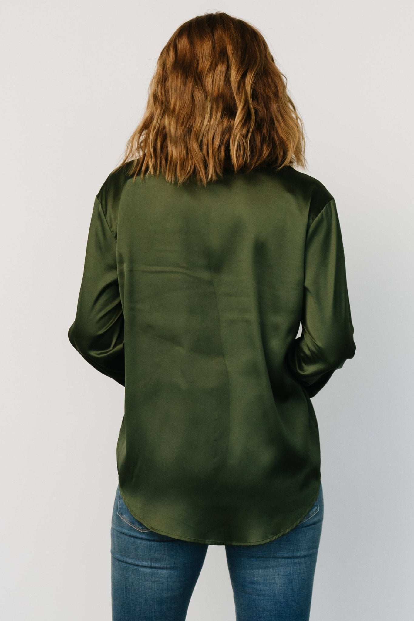 Kacey Satin Button Up Top | Dark Green - Baltic Born