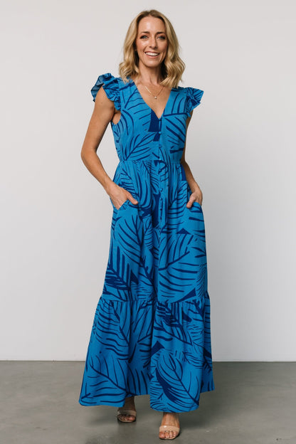 Kaia Button Maxi Dress | Blue Print - Baltic Born