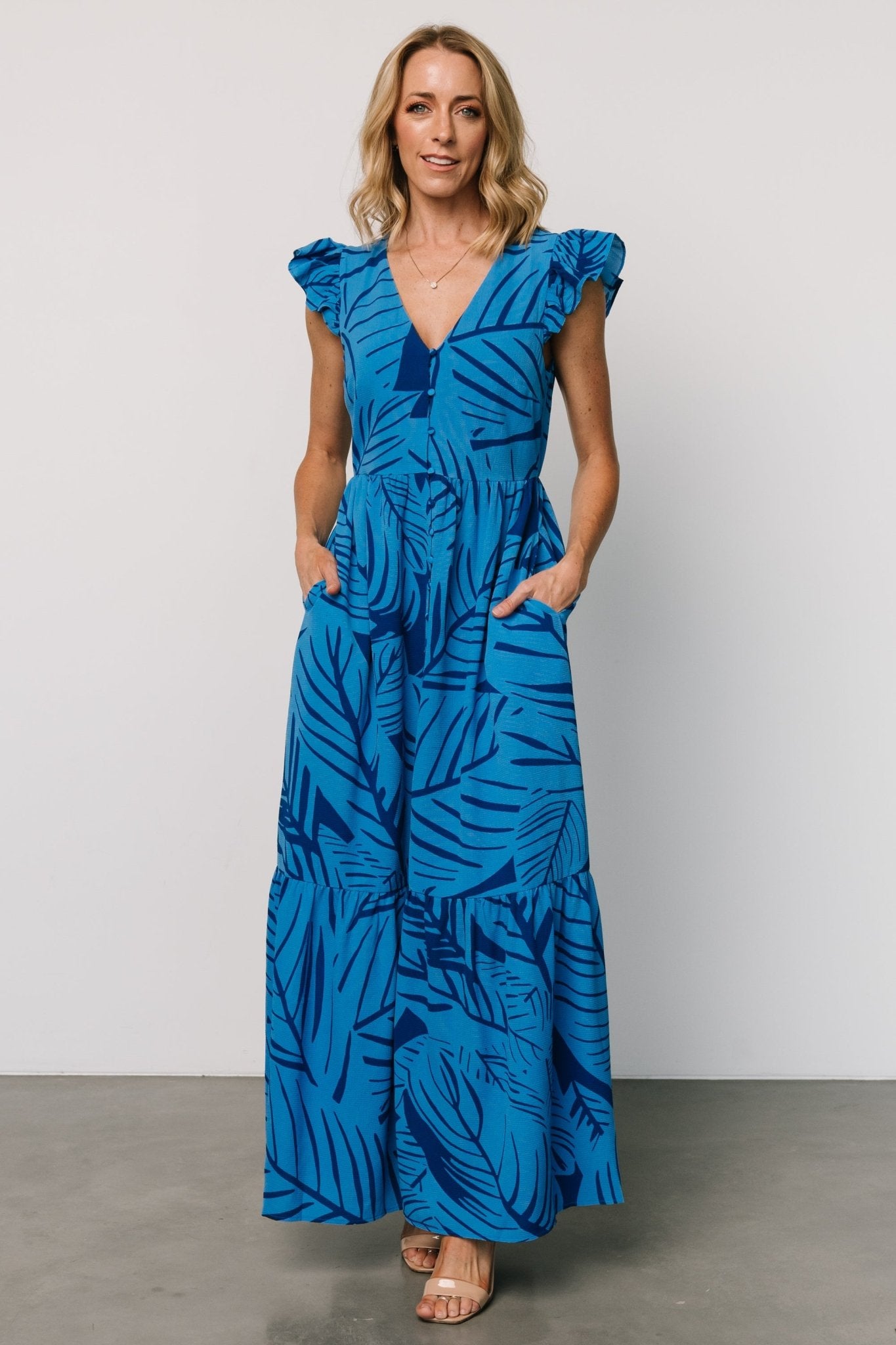 Kaia Button Maxi Dress | Blue Print - Baltic Born