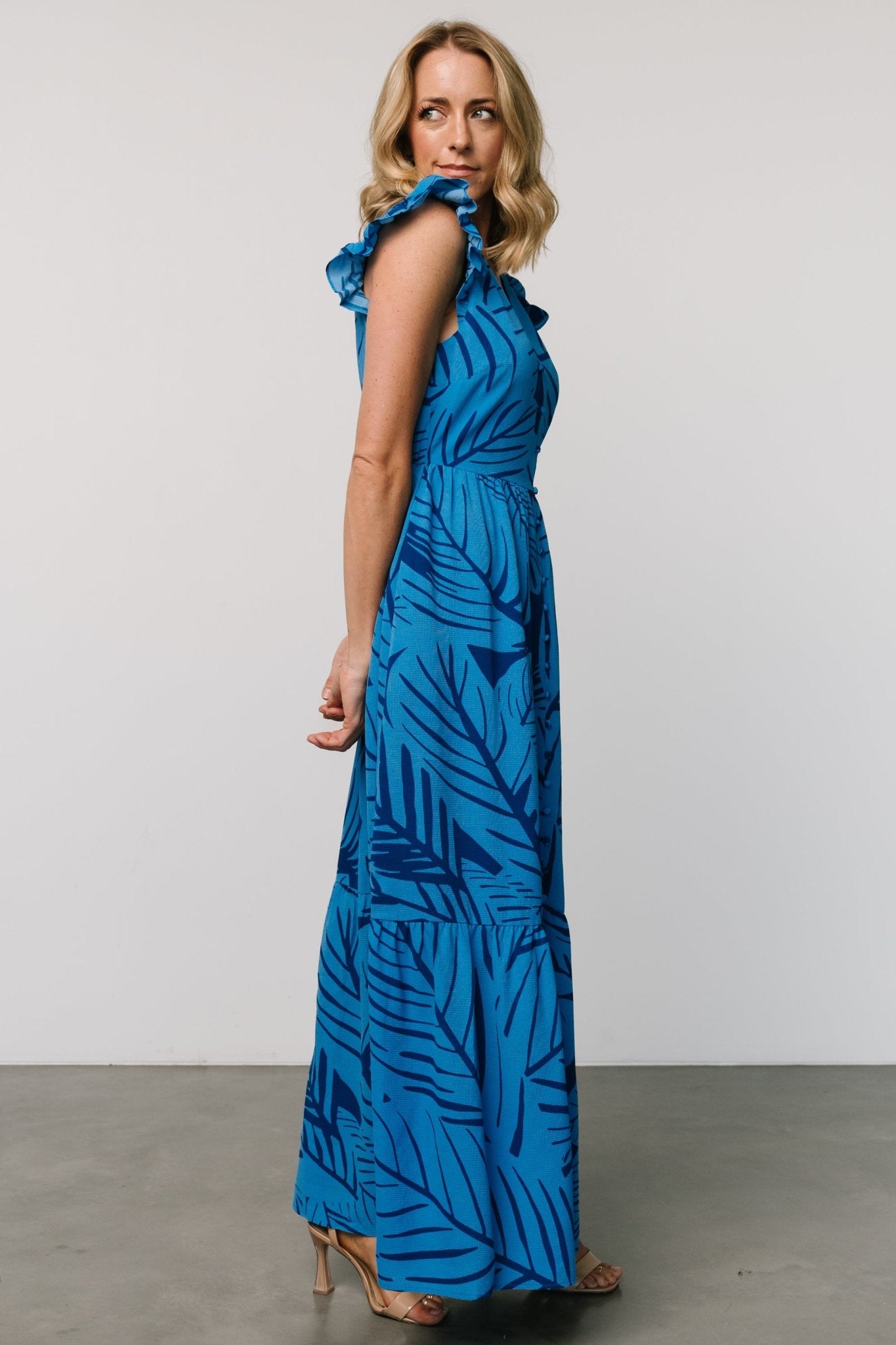 Kaia Button Maxi Dress | Blue Print - Baltic Born