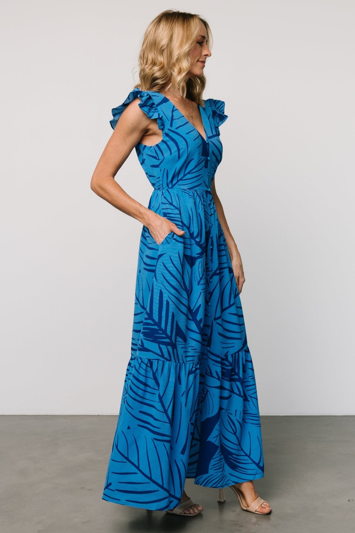 Kaia Button Maxi Dress | Blue Print - Baltic Born