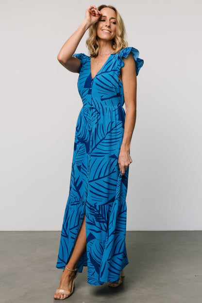 Kaia Button Maxi Dress | Blue Print - Baltic Born