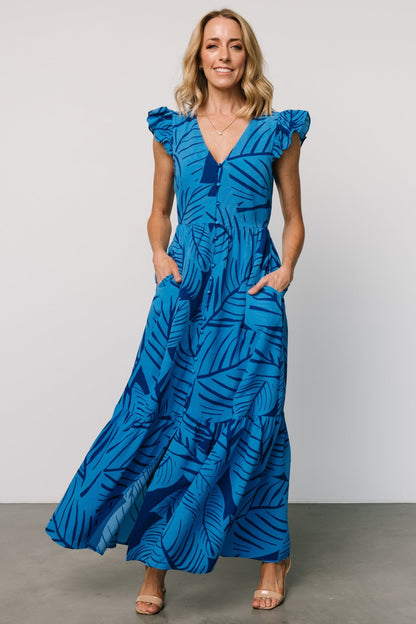 Kaia Button Maxi Dress | Blue Print - Baltic Born