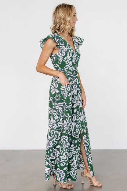 Kaia Button Maxi Dress | Green Print - Baltic Born