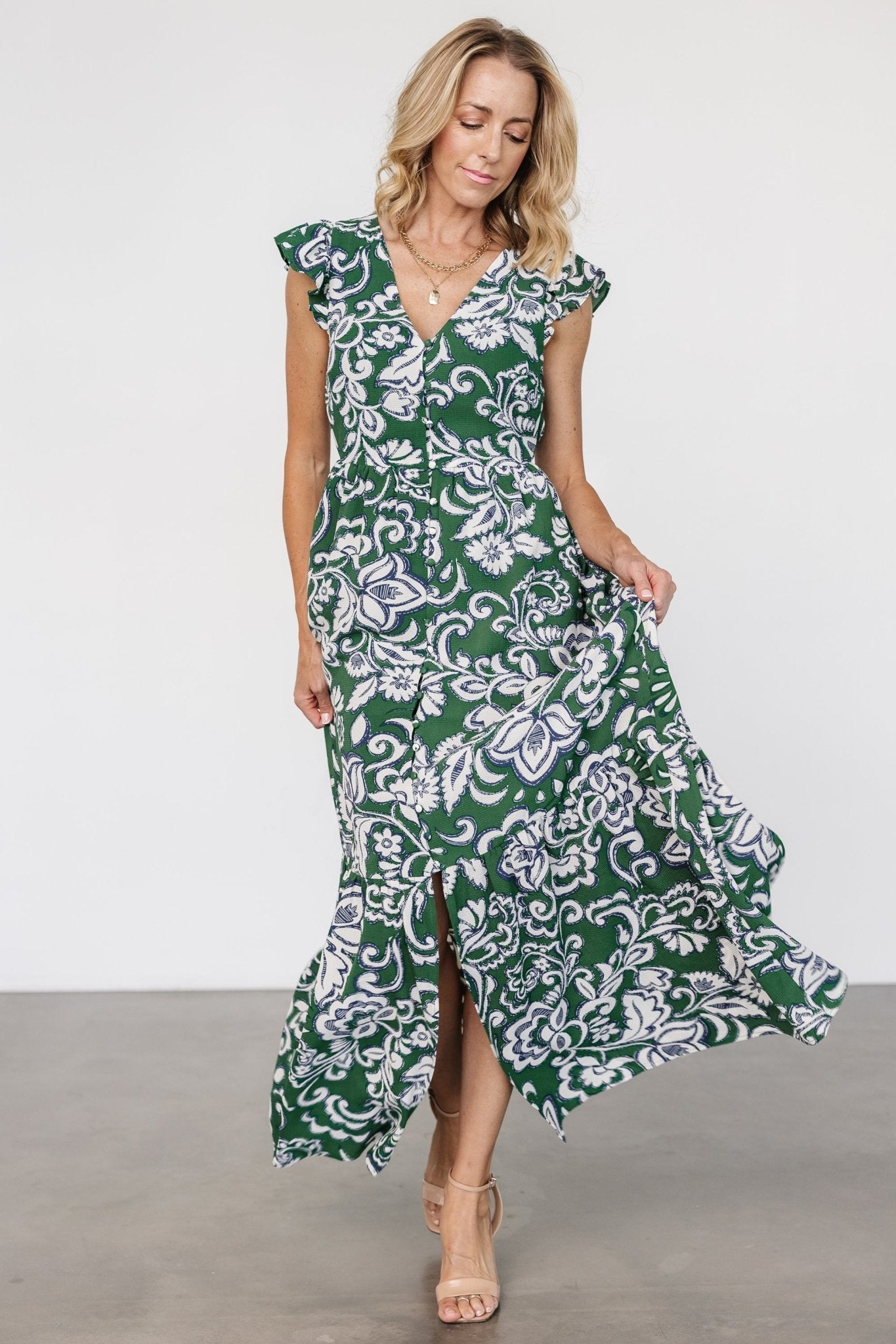 Kaia Button Maxi Dress | Green Print - Baltic Born