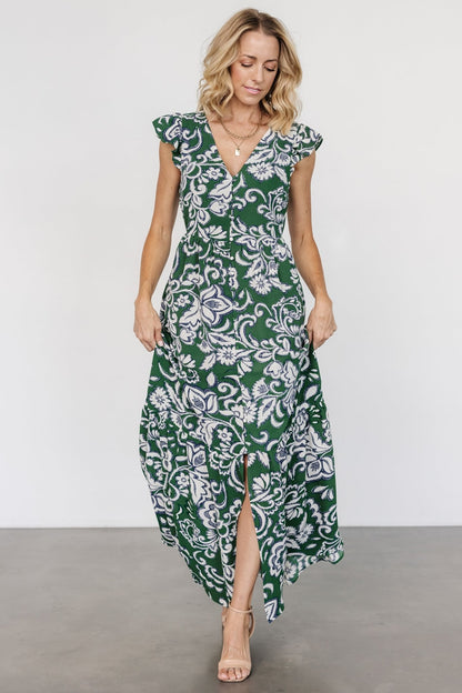 Kaia Button Maxi Dress | Green Print - Baltic Born