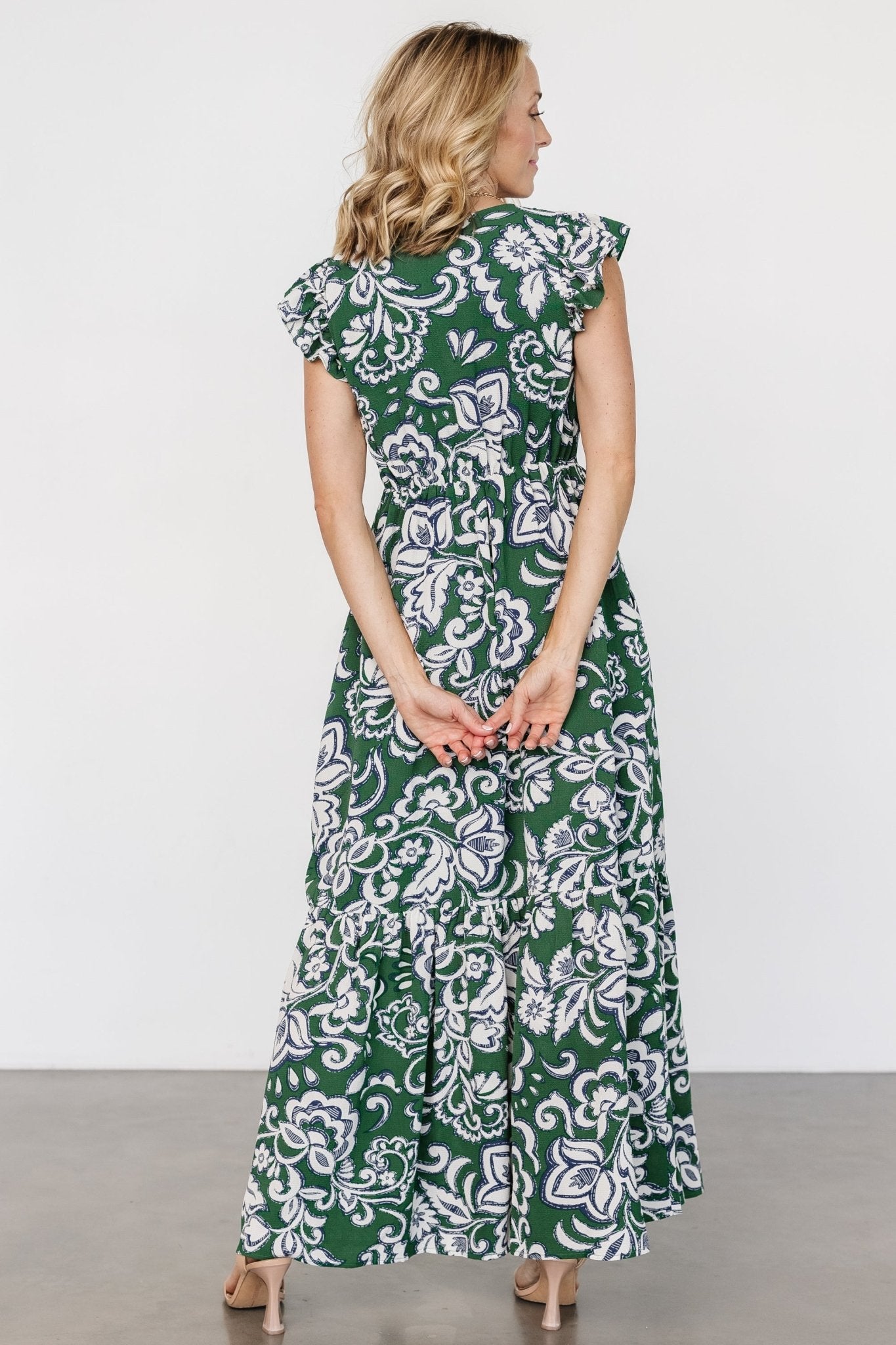 Kaia Button Maxi Dress | Green Print - Baltic Born