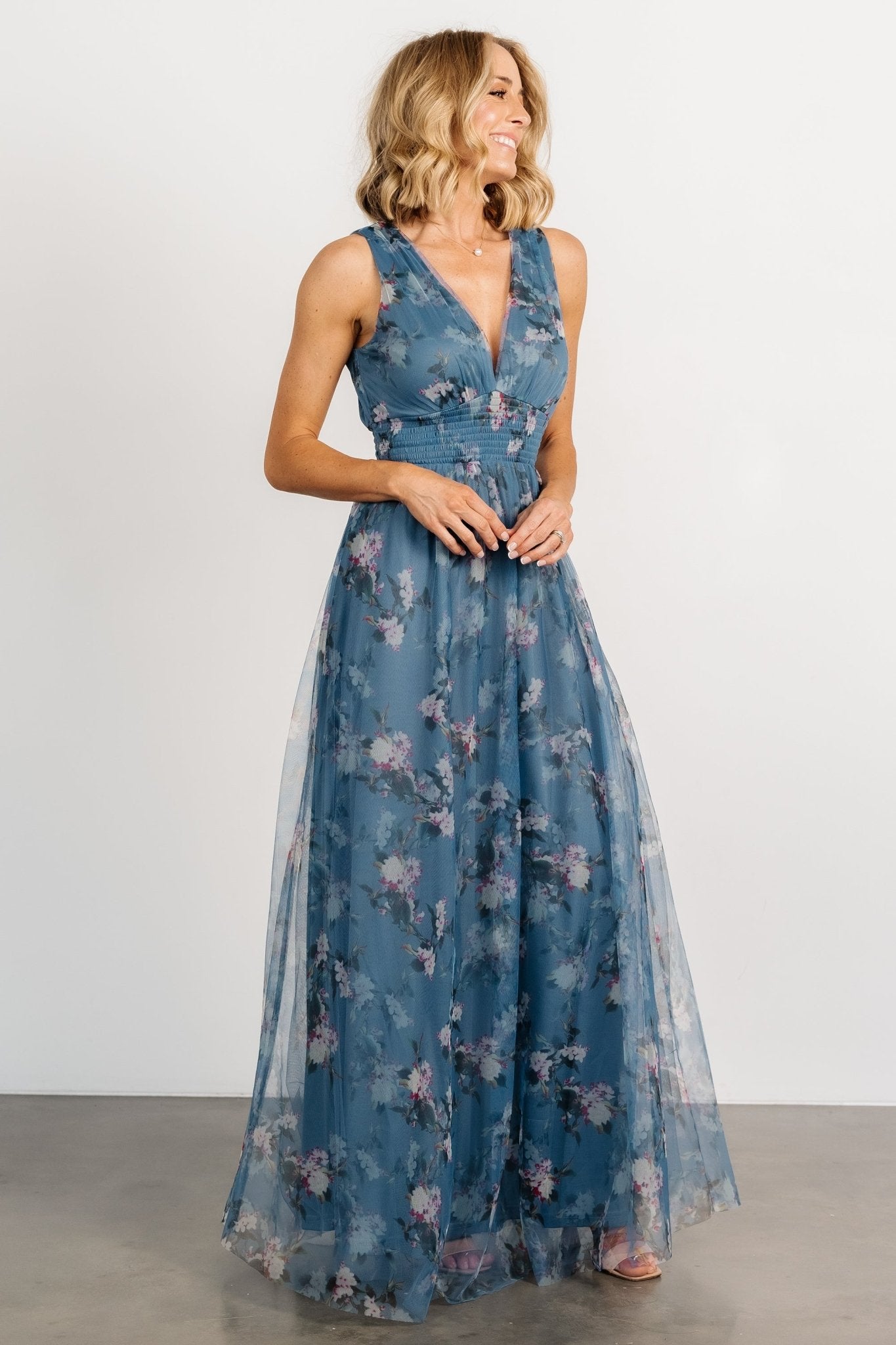 Baltic Born Womens Kamila Tulle Maxi Dress | Blue Multi Floral