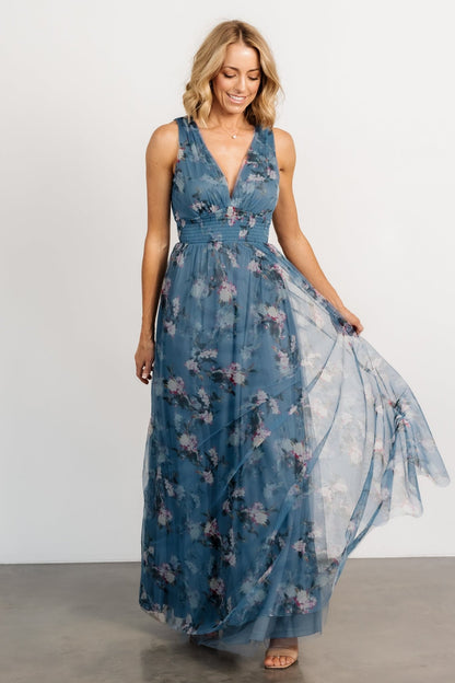 Kamila Tulle Maxi Dress | Blue Multi Floral - Baltic Born