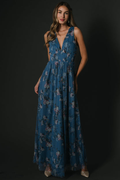 Kamila Tulle Maxi Dress | Blue Multi Floral - Baltic Born