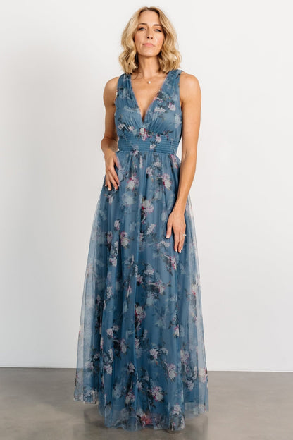 Kamila Tulle Maxi Dress | Blue Multi Floral - Baltic Born