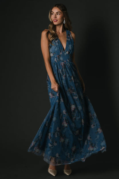 Kamila Tulle Maxi Dress | Blue Multi Floral - Baltic Born