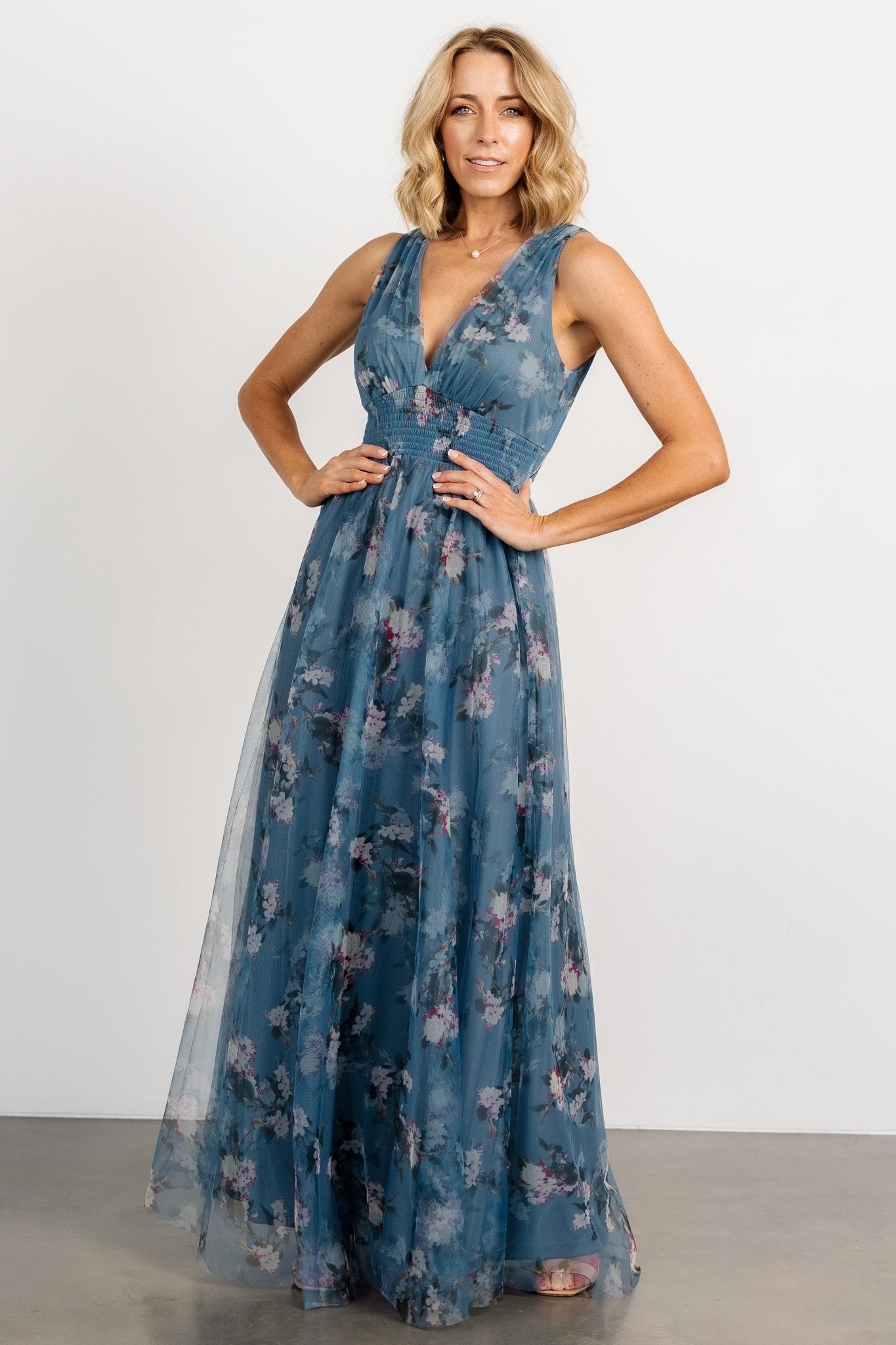 Kamila Tulle Maxi Dress | Blue Multi Floral - Baltic Born