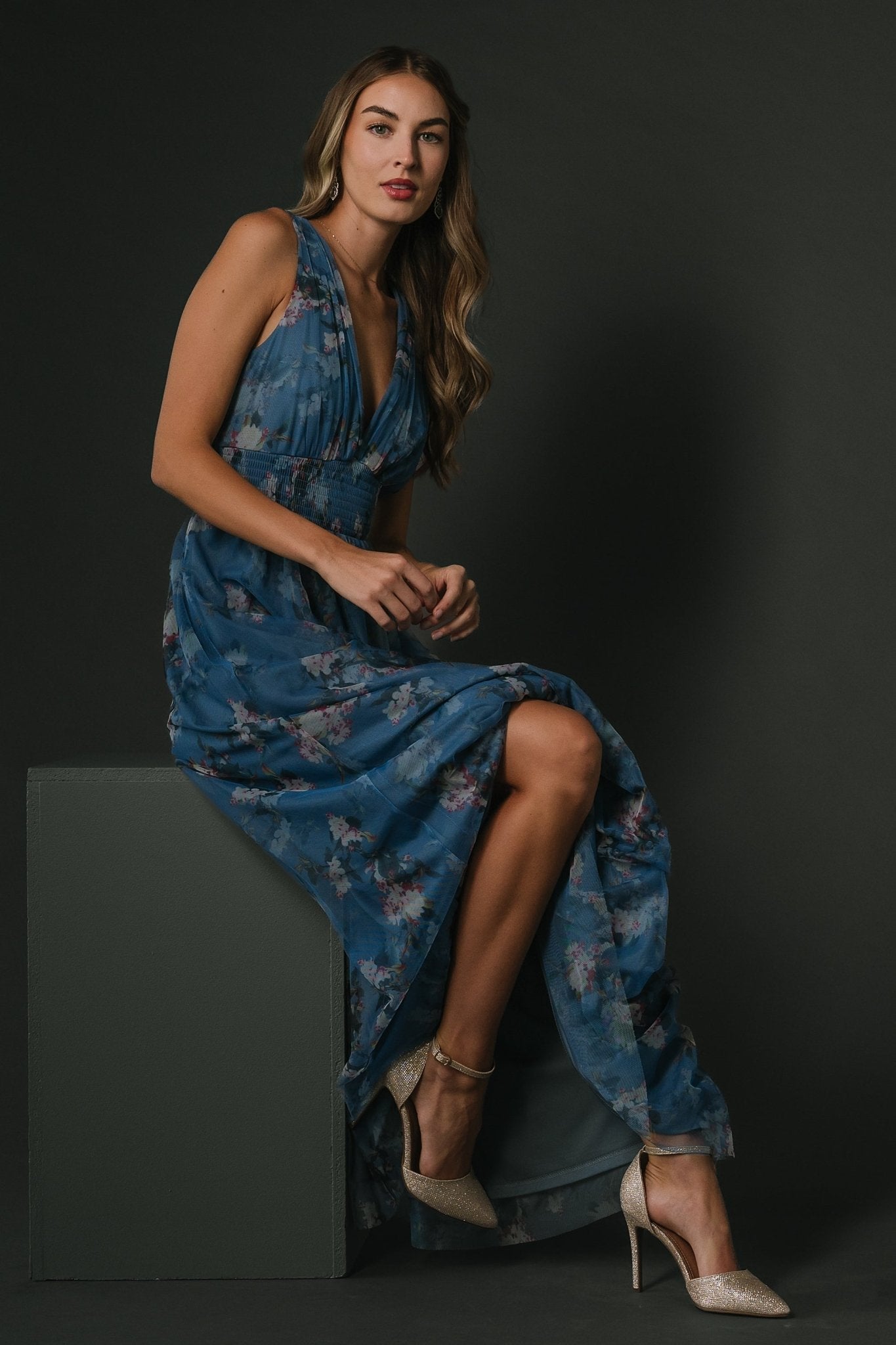 Kamila Tulle Maxi Dress | Blue Multi Floral - Baltic Born