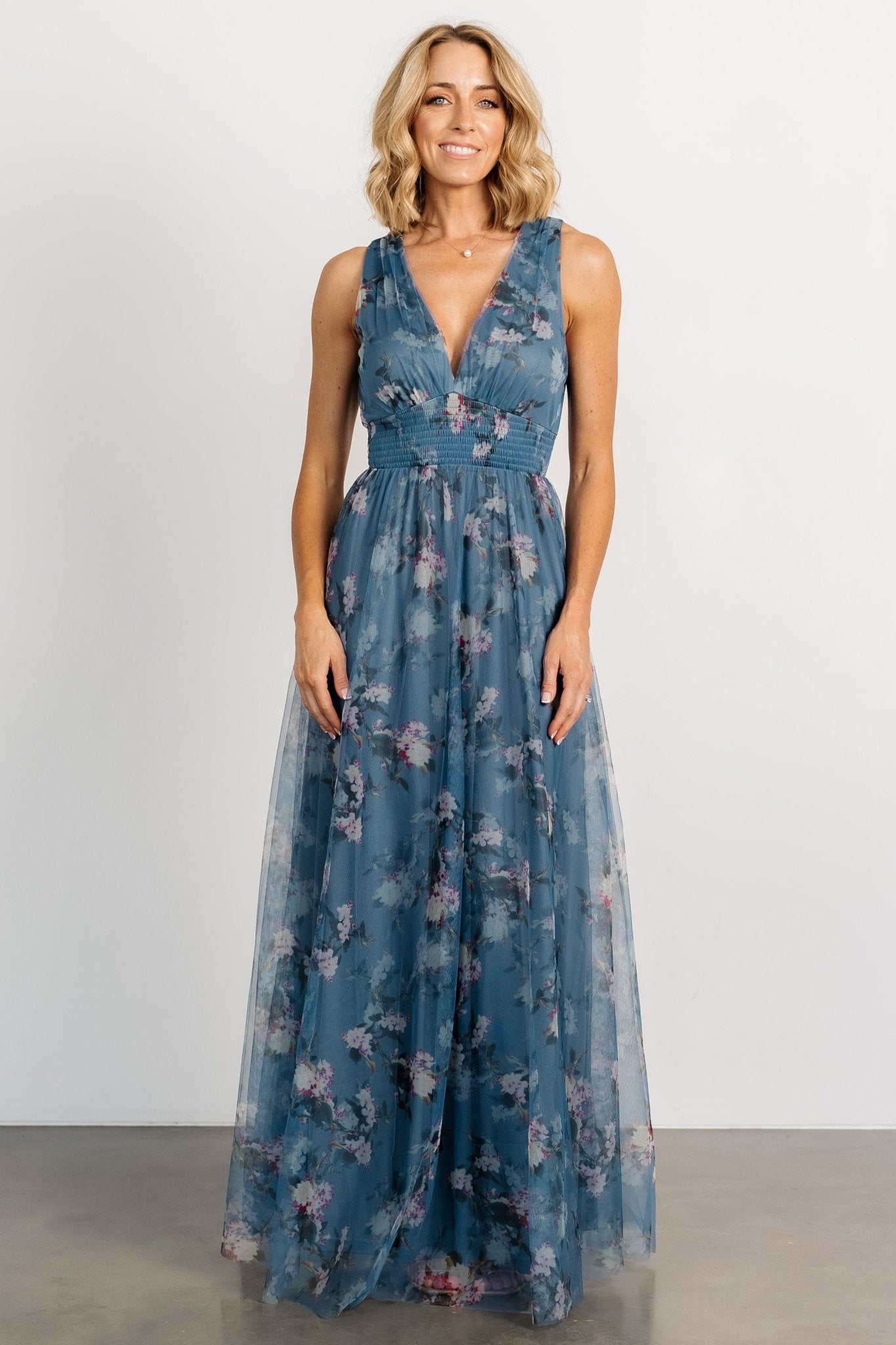 Kamila Tulle Maxi Dress | Blue Multi Floral | Baltic Born