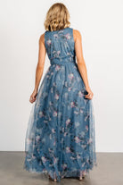 Model wearing Kamila Tulle Maxi Dress in motion, capturing skirt movement, lining coverage, and overall romantic silhouette for events.